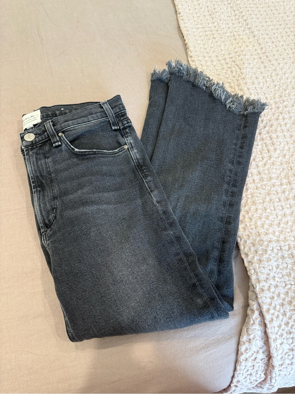 McGuire Denim Straight-Leg Jeans in Washed Black with Frayed Hem